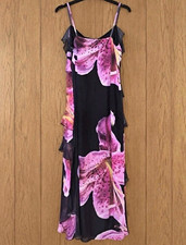 Boohoo Black Pink Floral Mesh Ruffle Strappy V-Neck Midi Slip Dress 18