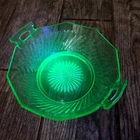 Vtg Green Uranium Depression Glass Swirl Design With Handles Serving Bowl