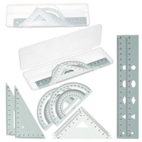 2Er-Set Geometrie FüR Mit 18Cm Alu-Lineal, 4 Dreiecken, Winkelmesser In GrüN