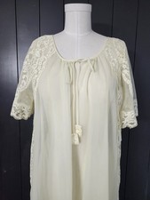 VTG 60s SHADOWLINE Peignoir Robe YELLOW Sheer Nylon  Lace SMALL Long Length