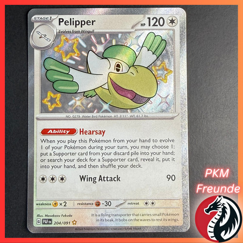 Pelipper 204/091 PAF 🟢NM 🇬🇧English Paldean Fates Pokemon Shiny