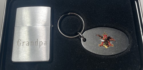 Zippo Lighter Engraved JDM GRANDPA + Key Chain Engraved JDM Anheuser Busch Logo