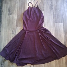 Purple Glitter Dress Lace Cut Out Back Faircore Holiday Event Med Windsor