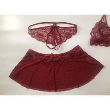Women Lingerie Set Babydoll 3pcs Lace Bralette, Mini Skirt w/G-String Set *READ