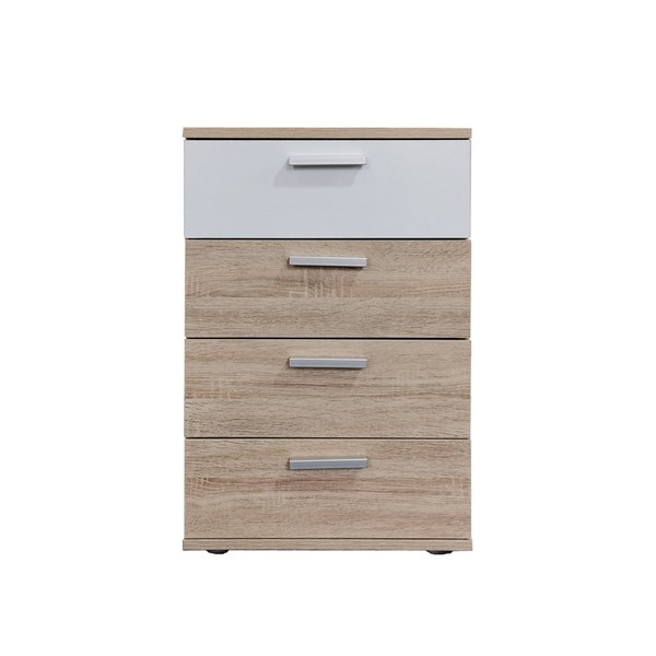 Nachtkommode 4 Schubladen Nina Sonoma Weiß Nachtschrank Nachttisch Hti-Living-image