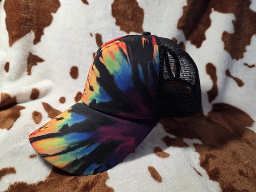 Unbranded Strapback Mesh Back Trucker Hat Multi One Size Tie Dye Ponytail