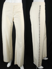 ALEXANDER McQUEEN Warm White Wool-Silk Twill Crystal Embellished Pants 44