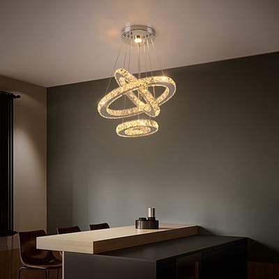 3-Ring LED Crystal Chandelier Dimmable Pendant Ceiling Light For Dining room