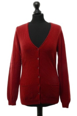 Repeat Damen Cardigan Strickjacke 40 rot Knopf V-Neck Feinstrick 100% Kaschmir