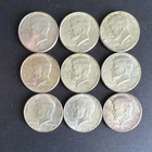 1964 Kennedy Half Dollar Silver Coins Circulated Lot of 9 50C 0.9 Fineness