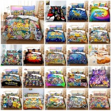 3D Pokemon Pikachu Quilt Duvet Cover Pillowcase Bedding Set Single Double Gift