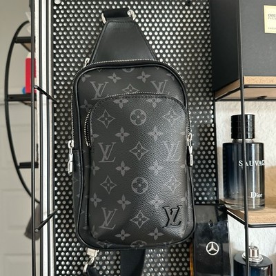Louis Vuitton Avenue Sling Bag Monogram Eclipse RFID Blocking Zip Black Gray Men