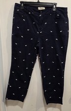 Talbots Size 14 Navy Blue Ankle Pants Embroidered Whales Women  s Preppy Coastal
