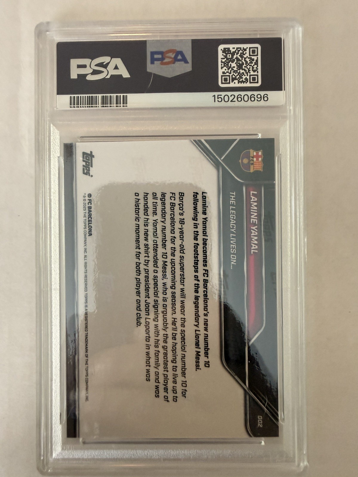 2025-26 Topps Now FC Barcelona - Lionel Messi, Lamine Yamal #002 /76476 PSA 10 view 2
