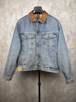 Vintage Marlboro Classics Denim Jacket XL Leather Collar Made in