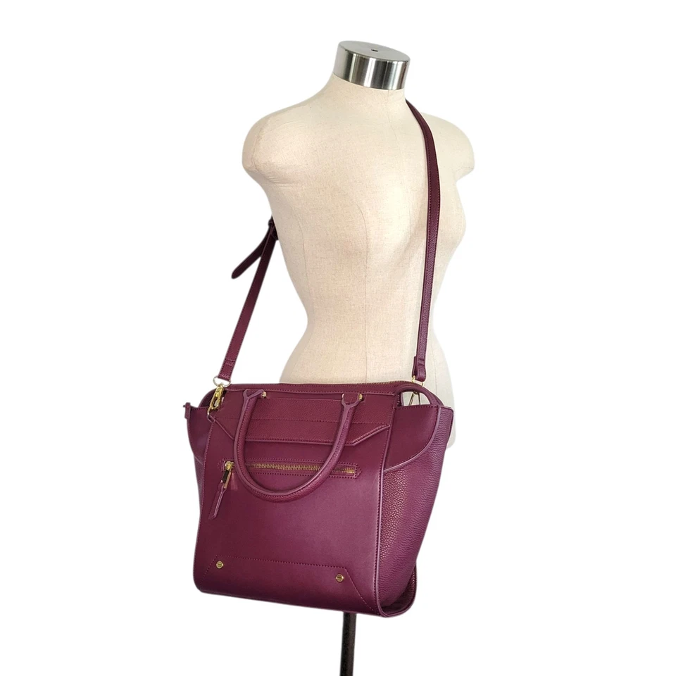 Danielle Nicole Regina Leather Crossbody Tote Handles Removable Strap Purple - Image 3 of 4
