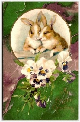 1907 Easter Bunny Pansy Postcard Ceredo WV Herwart&Wolf Bavaria