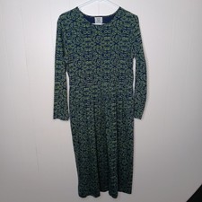 VTG Laura Ashley Dress Womens Size M Green Navy Blue Floral Pockets Tea Modest