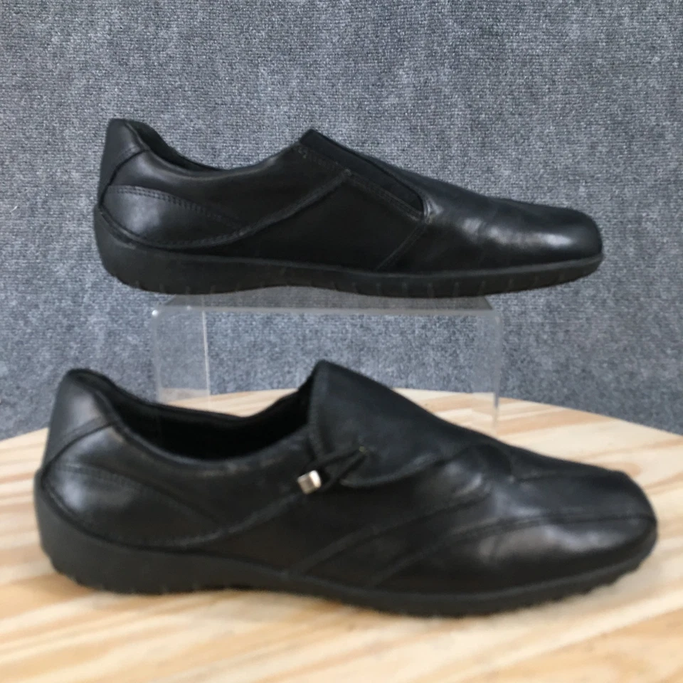 Zapatos para caminar con cunas para mujer 10 W Cassie mocasines sin cordones planos de cuero negro Foto 2 de 4