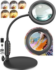 30X 10X Magnifying Glass with Light and Stand, 5 Color Modes Stepless Black