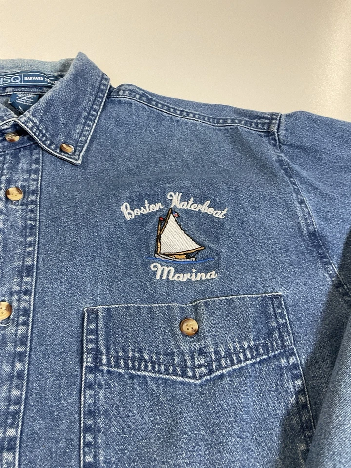 Vintage Boston Waterboat Marina Denim Button Up Shirt Sz M/L Dad Nautical Y2K - Image 2 of 4