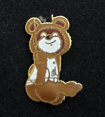 VINTAGE MOSCOW 1980 OLYMPIC MISHA BEAR GYMNASTICS RINGS MASCOT PIN