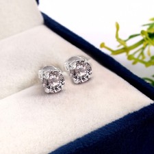 Bianco Zaffiro Rotondo 6x6 MM, Argento Massiccio Orecchini, Settembre Gemma