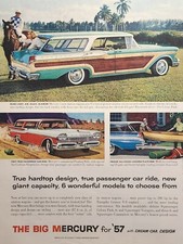 Mercury Wagons Colony Park Voyager Commuter Wood Panel Vintage Print Ad 1957