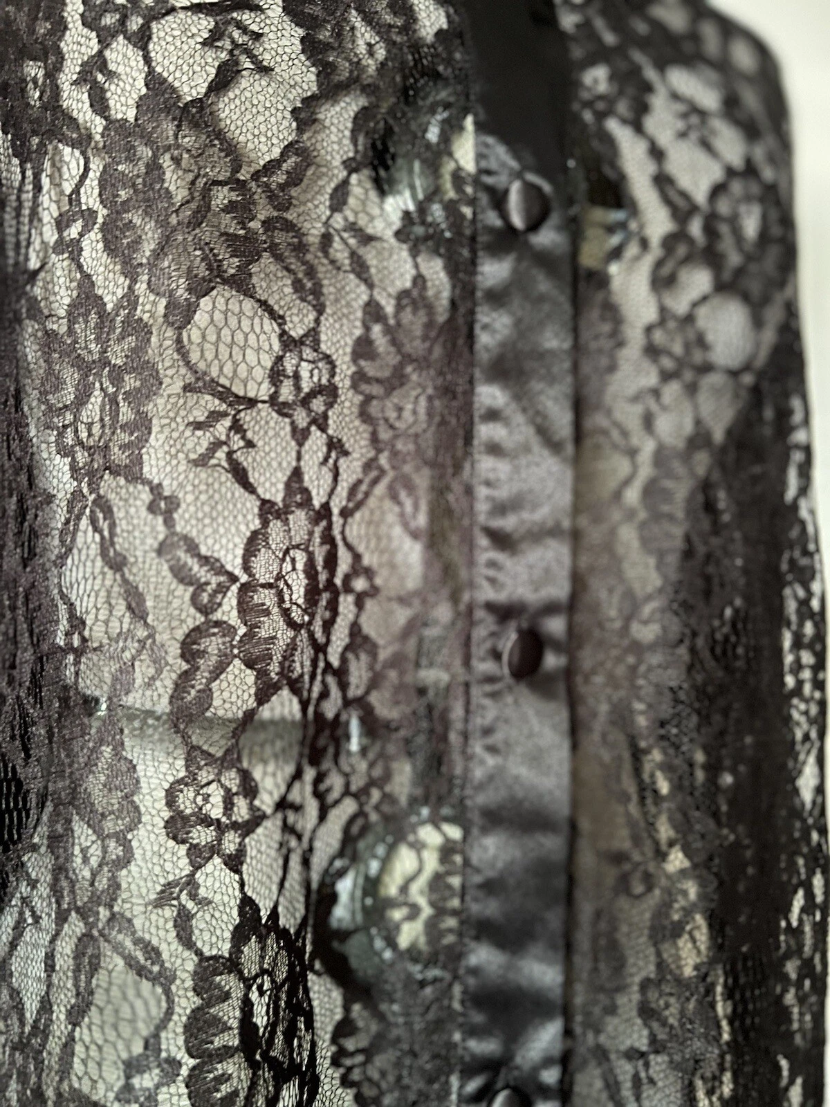 UNDERCOVER Abito camicia VICTORIA'S SECRET etichetta oro pizzo bottoni nero trasparente vintage