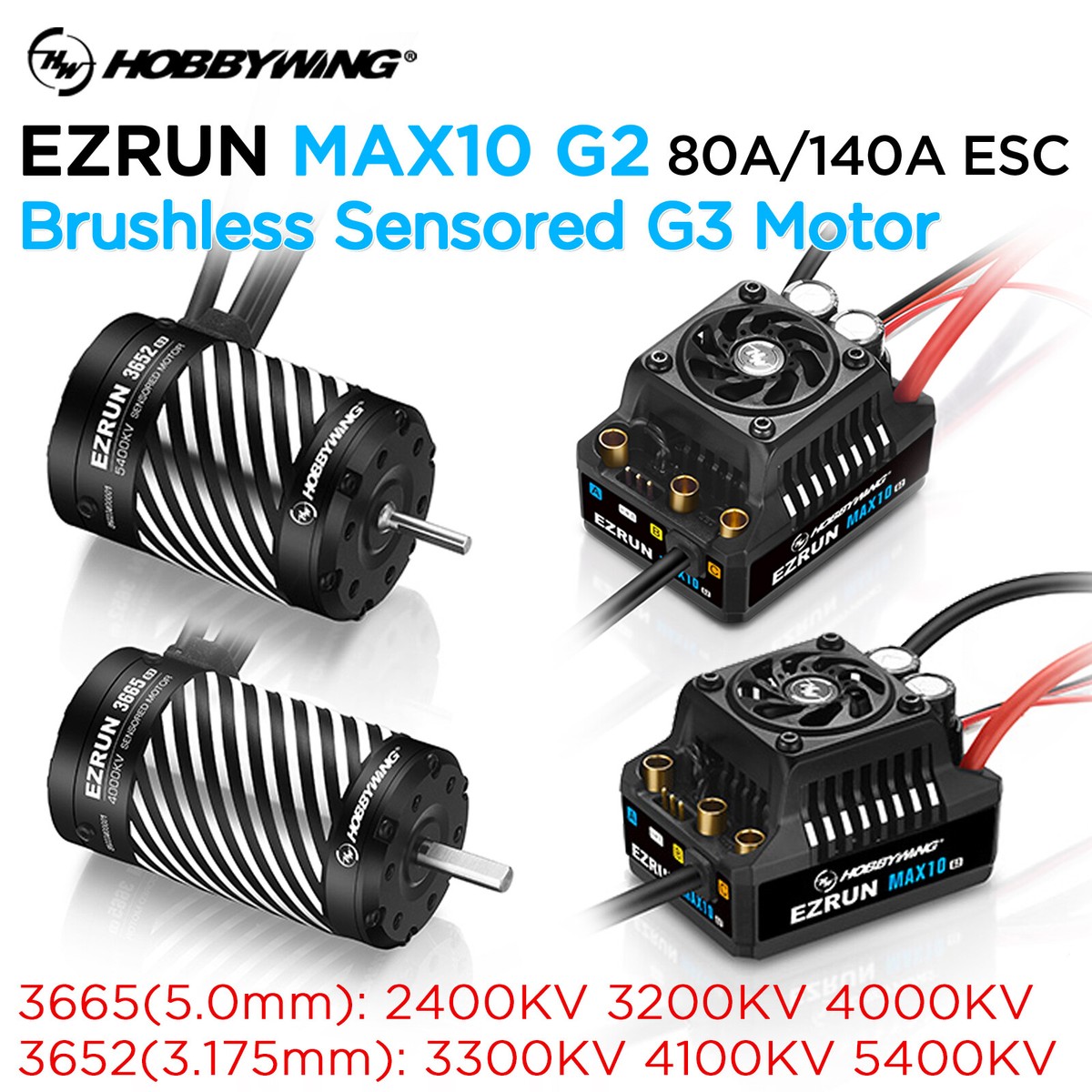 HobbyWing 3652 Brushless Motor and 80A 140A MAX10 G2 ESC Combo for