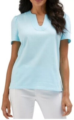 Rafaella Ladies' V-Neck Short Sleeve Top Size XXL Atomizer Blue NEW