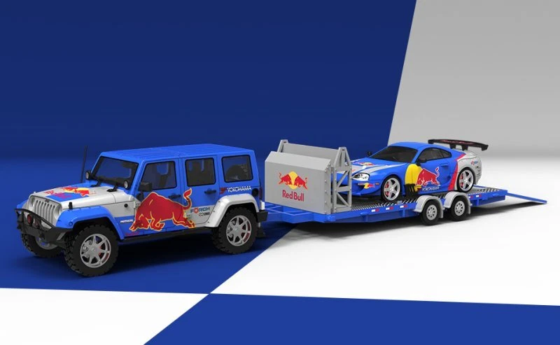 Trailer Set - Jeep Wrangler + Toyota Supra + Trailer  - Red Bull - Time Micro 1: - Immagine 3 di 4