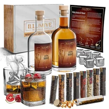 Illumive Whiskey Infusion Kit Gift Set – Glasses, Stones, Wood Chips & Botanical
