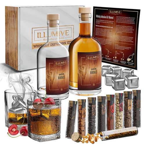 Illumive Whiskey Infusion Kit Gift Set – Glasses, Stones, Wood Chips & Botanical