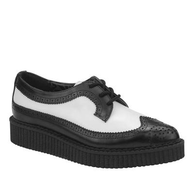 T.U.K. A8643 TUK 3-Eye Pointed Low Wingtip Brogue Creeper Black White Leather