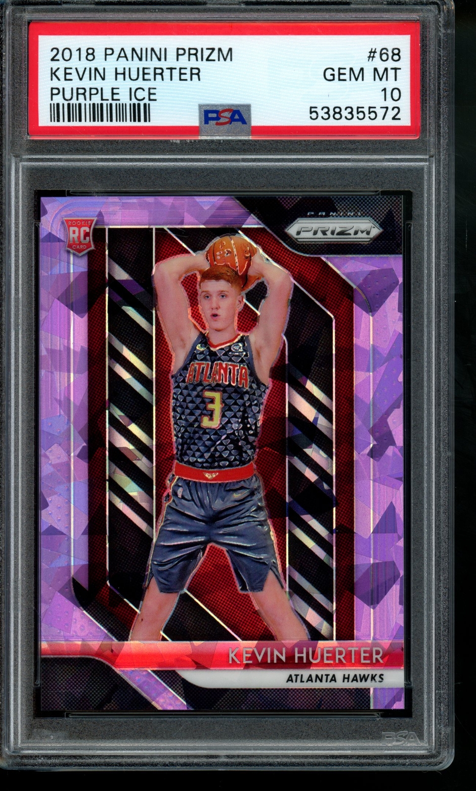 2018-19 Panini Prizm Kevin Huerter #68 Purple Ice Rookie 4/149 PSA 10 Gem Mint