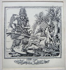 DANIEL DEFOE ROBINSON CRUSOE MINIATURE RUSSIAN RUSSIAN INK DRAWING SIGNED