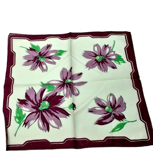 Vintage Handkerchief Hanky Purple Cosmos Flowers Pocket Scarf Floral Bouquet