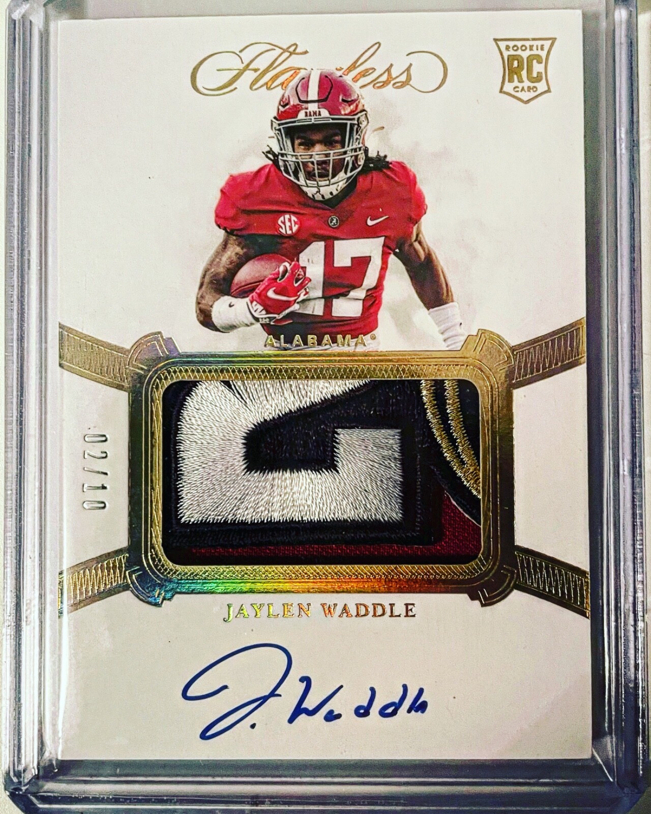 Jaylen Waddle 2021 Panini Flawless 2 of 10. National Championship patch auto. 