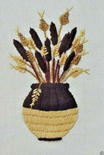NEW 1974 Sunset Designs Cattails & Wheat 283 Crewel Embroidery Kit 5x7 Vtg  6222 - Afbeelding 1 van 3