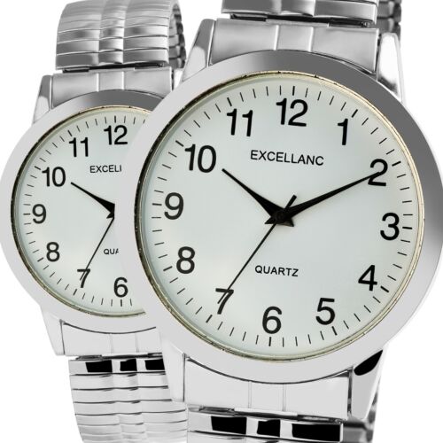 Klasyczny zegarek męski Excellanc Biały Srebrny Pasek ściągający Stal nierdzewna Flex Stretch - Zdjęcie 1 z 4