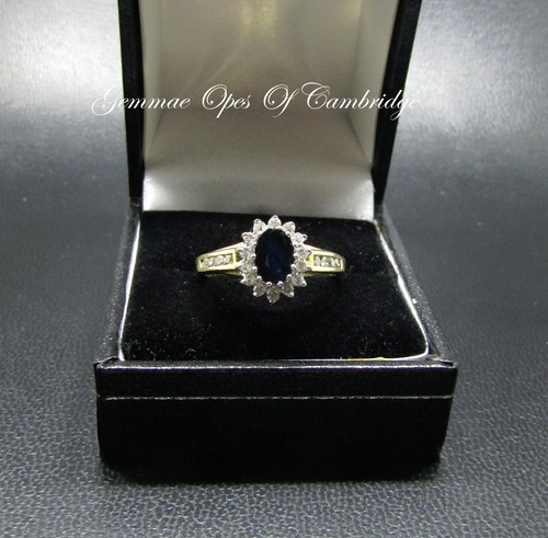 18ct Gold Ring Sapphire and Diamond Cluster Size P 3.99g 18k - Picture 7 of 10