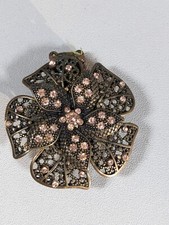 Bronze Tone Beige Crystal Flower Large Cocktail Stretch Ring Size 8