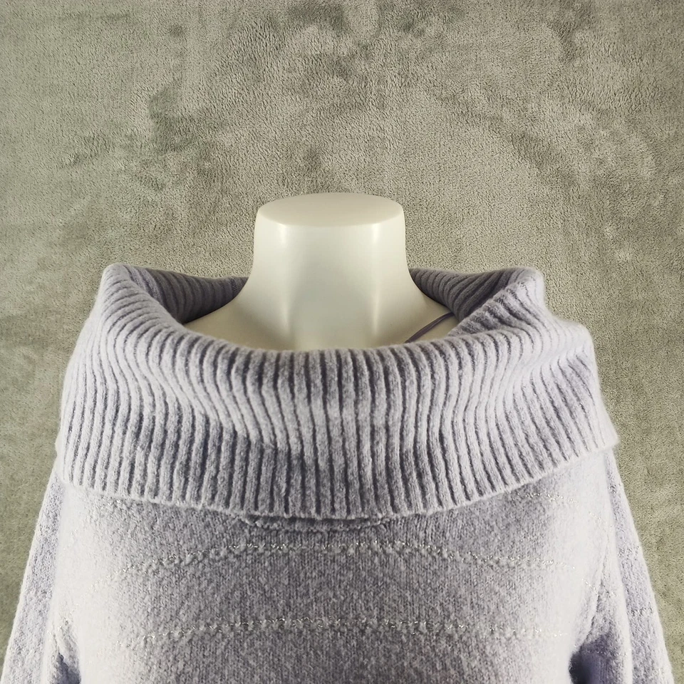 Suéter novo com etiquetas Style&Co gola alta tamanho grande M (8-10) outono aconchegante lilás listra metálica - Imagem 3 de 4