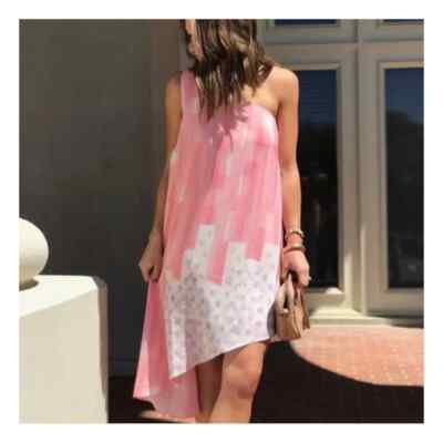 Anthropologie Maeve Women’s Size Avalonne Pink Silk One Shoulder Dress 
