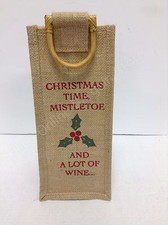 Burlap Rustic Christmas time country wine bottle holder hostess gift tote bag