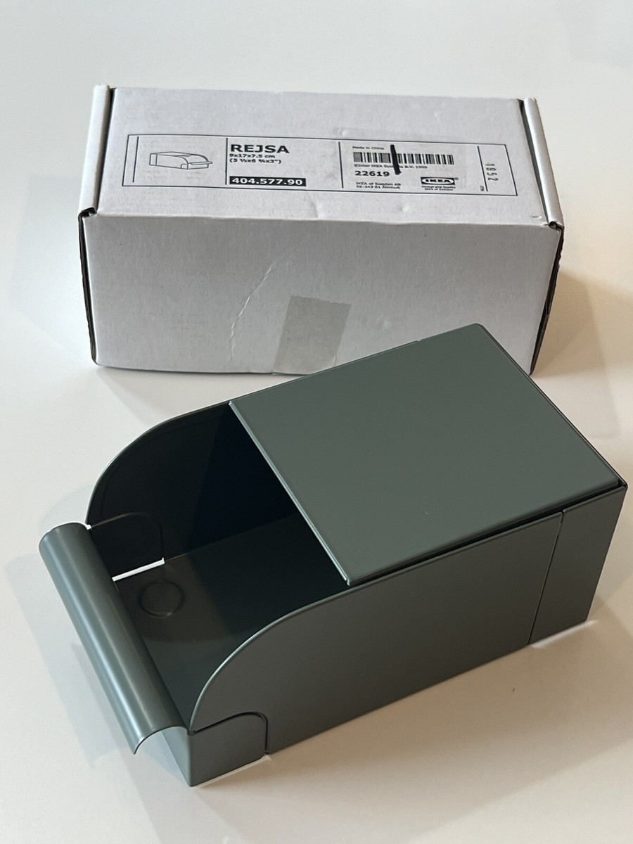 IKEA REJSA Storage Box Metal Bin Gray/Green 3 1/2 IKEA REJSA Storage Box Metal Bin Gray/Green 3 1/2