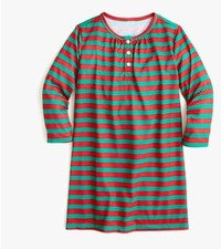NWT Girl's Crewcuts Size 10 Red Green Stripe Long Sleeve NIghtgown