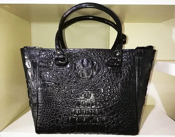 Genuine Crocodile Skin Leather Women's Handbag Alligator Satchel Bag Black