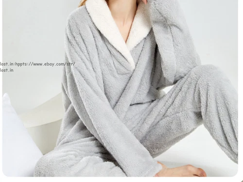 Neu Damen Flauschig Pyjama Set Weich Bequem Fleece Nachtwäsche Winter Flauschig Loungewear - Bild 18 von 28